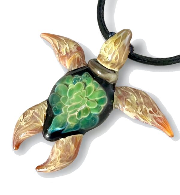 Exquisite Hawaiian Honu Sea Turtle: Handcrafted Glass Pendant with Coral Reef Inside the Shell