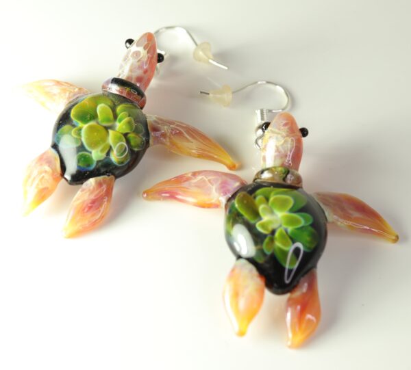 Exquisite Hawaiian Sea Turtle: Handcrafted Glass Earrings with Coral Reef Inside the Shell