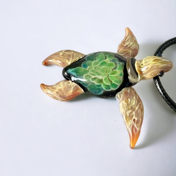 Exquisite Hawaiian Honu Sea Turtle: Handcrafted Glass Pendant with Coral Reef Inside the Shell - Image 3